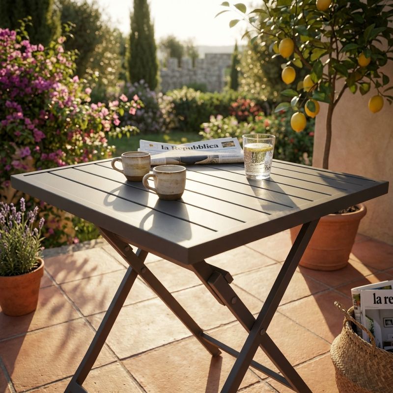 ABELUS - tavolo da giardino quadrato pieghevole salvaspazio in alluminio