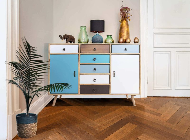 ADELINE - mobiletto 2 ante e 7 cassetti in mdf multicolor