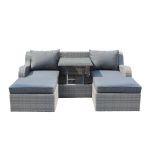 GRANDIS - divano da giardino con 2 pouf completo di cuscino intreccio in rattan sintetico