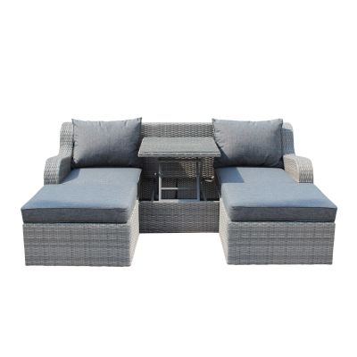 GRANDIS - divano da giardino con 2 pouf completo di cuscino intreccio in rattan sintetico