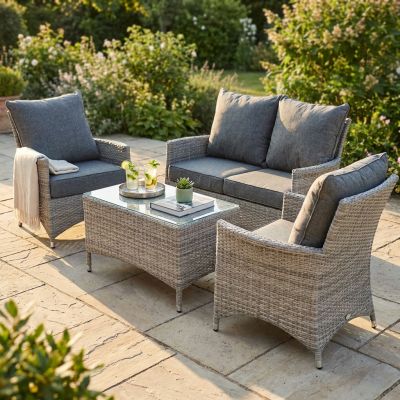 XENIUM - salotto da giardino completo di cuscini intreccio in rattan sintetico