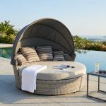 MARS - divano da giardino circolare completo di cuscino intreccio in rattan sintetico