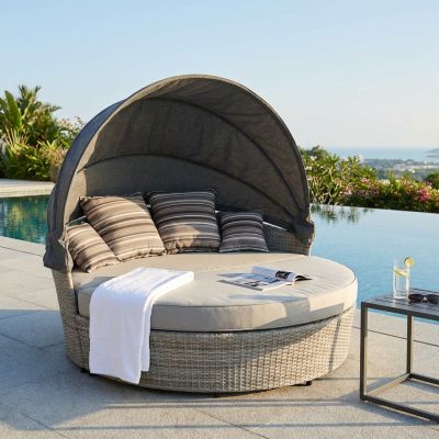 MARS - divano da giardino circolare completo di cuscino intreccio in rattan sintetico