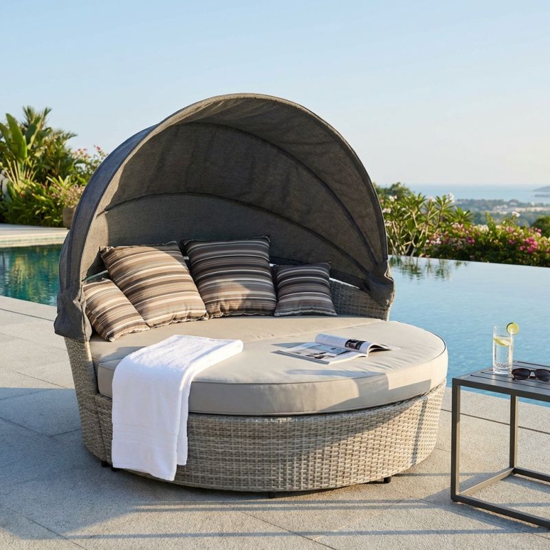 MARS - divano da giardino circolare completo di cuscino intreccio in rattan sintetico