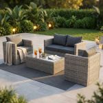 XENO - salotto da giardino completo di cuscini intreccio in rattan sintetico