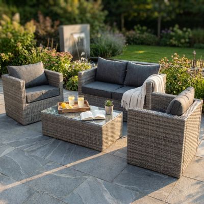 XENO - salotto da giardino completo di cuscini intreccio in rattan sintetico