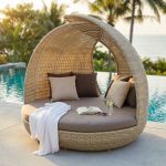 OFELLA - divano da giardino circolare completo di cuscino intreccio in rattan sintetico