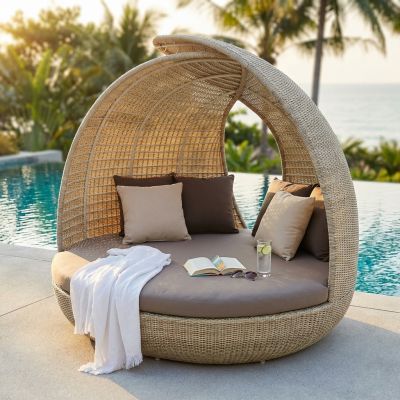 OFELLA - divano da giardino circolare completo di cuscino intreccio in rattan sintetico