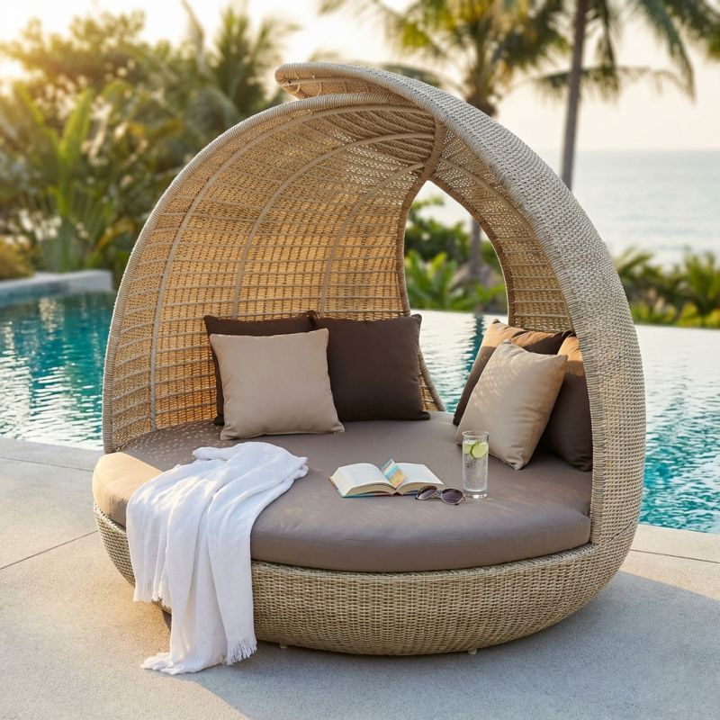 OFELLA - divano da giardino circolare completo di cuscino intreccio in rattan sintetico