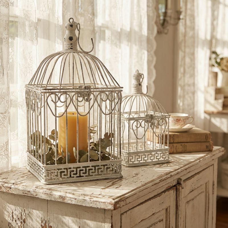 SAMUEL - set di 2 gabbie rettangolari stile provenzale in ferro verniciato