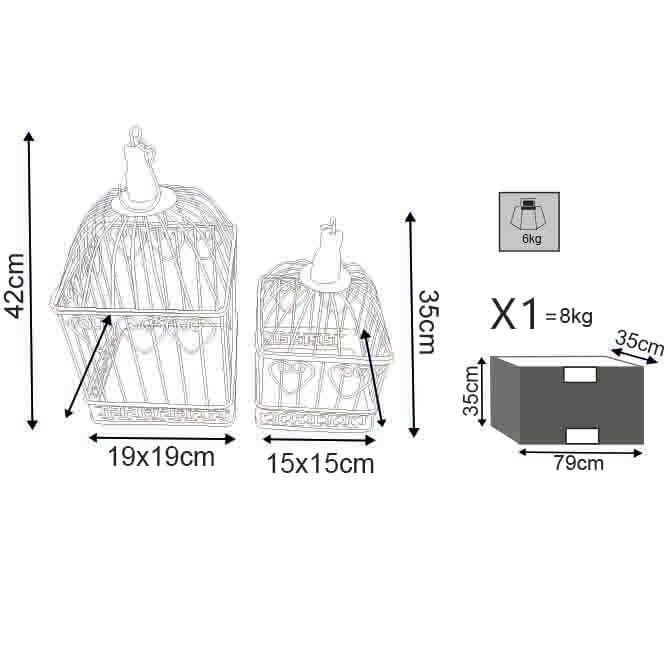SAMUEL - set di 2 gabbie rettangolari stile provenzale in ferro verniciato
