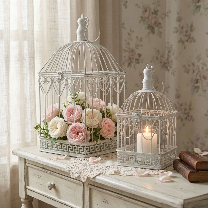 SAMUEL - set di 2 gabbie rettangolari stile provenzale in ferro verniciato