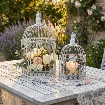 SEBATIEN - set di 2 gabbie esagonali stile provenzale in ferro verniciato