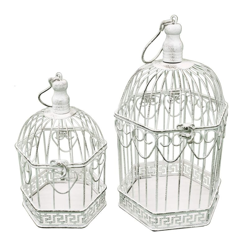 SEBATIEN - set di 2 gabbie esagonali stile provenzale in ferro verniciato