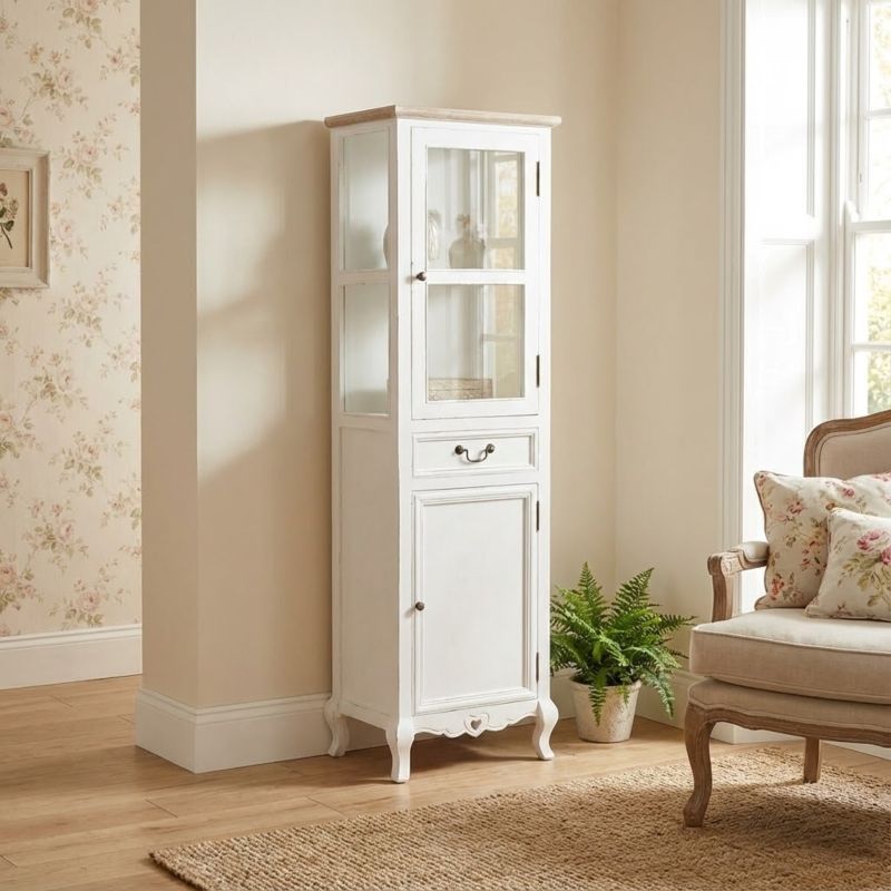 HEART - vetrina un cassetto 2 ante in legno di paulownia shabby chic