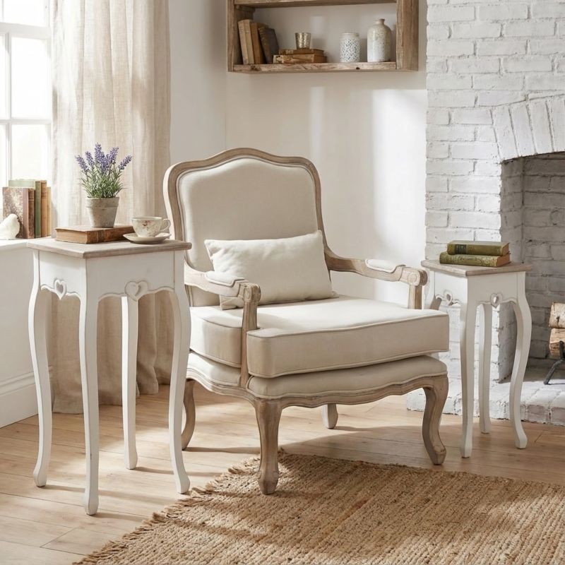 ROLAND - set 2 tavolini in legno di paulownia shabby chic