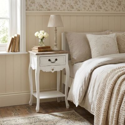 FABIEN - mobiletto 1 cassetto in legno di paulownia shabby chic