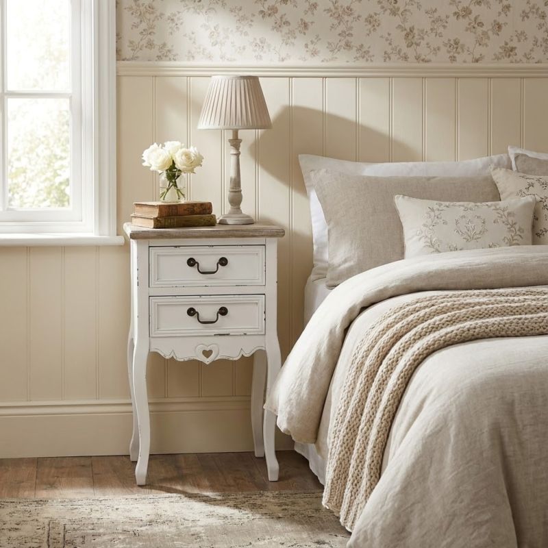 FLORIAN - mobiletto 2 cassetti in legno di paulownia shabby chic