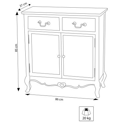 CONSTANCE - credenza 2 ante 2 cassetti in legno di paulownia shabby chic
