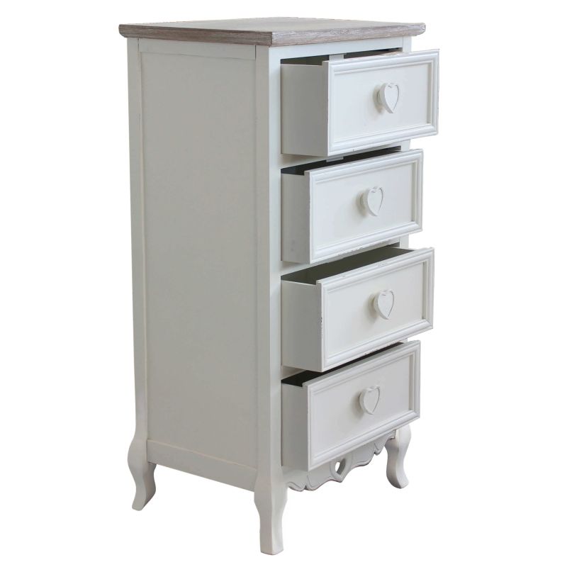 CAMILLE - cassettiera 4 cassetti in legno di paulownia shabby chic