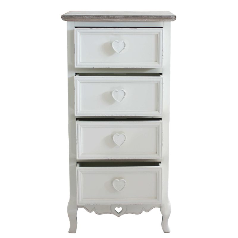 CAMILLE - cassettiera 4 cassetti in legno di paulownia shabby chic