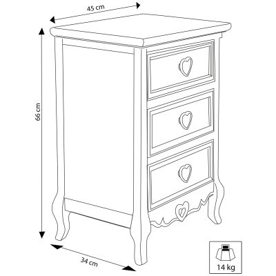 BRIGITTE - mobiletto 3 cassetti in legno di paulownia shabby chic