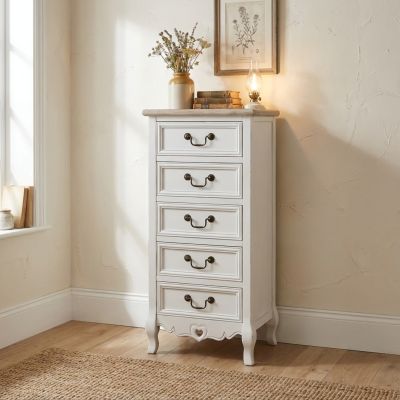 CARINE - cassettiera 5 cassetti in legno di paulownia shabby chic