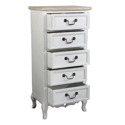 CARINE - cassettiera 5 cassetti in legno di paulownia shabby chic