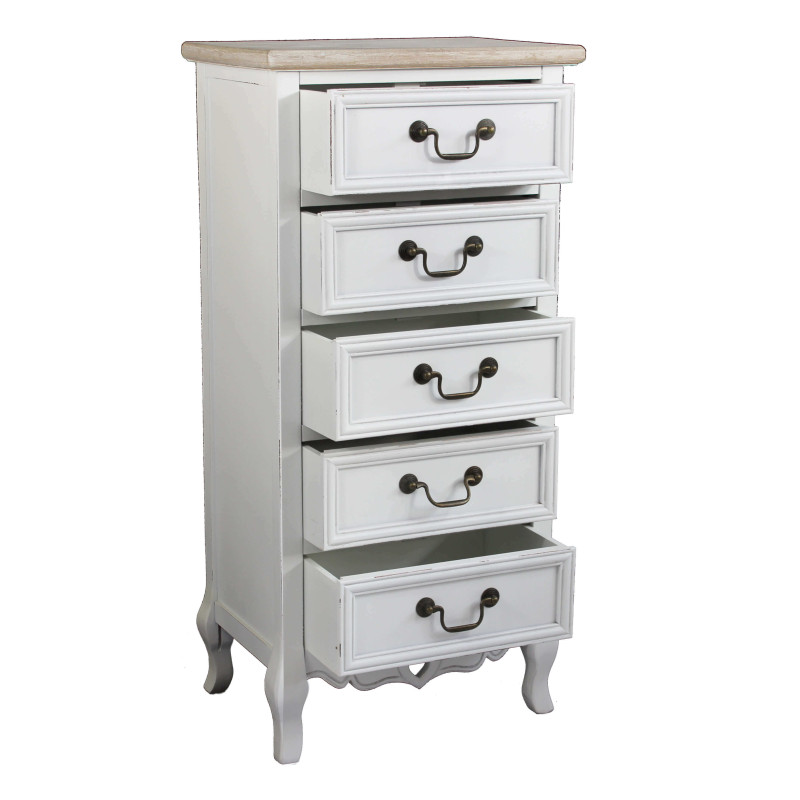 CARINE - cassettiera 5 cassetti in legno di paulownia shabby chic