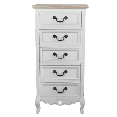 CARINE - cassettiera 5 cassetti in legno di paulownia shabby chic
