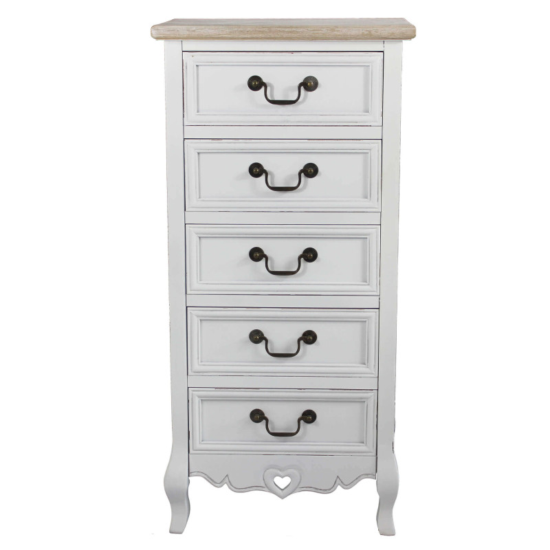 CARINE - cassettiera 5 cassetti in legno di paulownia shabby chic