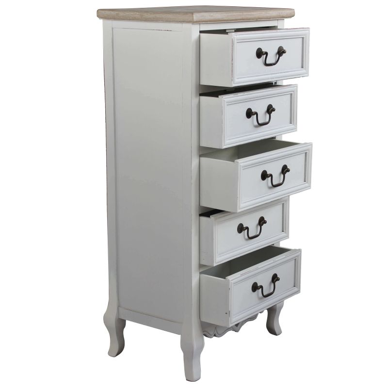 CARINE - cassettiera 5 cassetti in legno di paulownia shabby chic