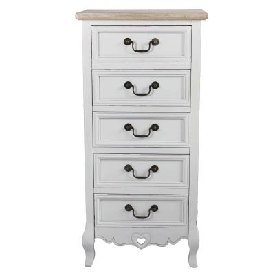 CARINE - cassettiera 5 cassetti in legno di paulownia shabby chic