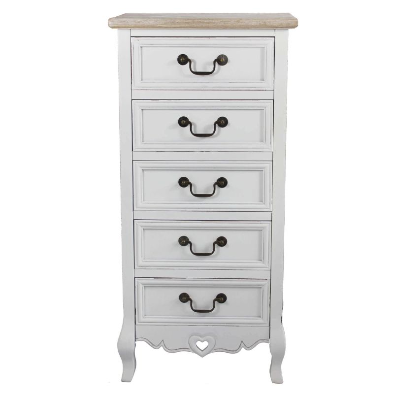 CARINE - cassettiera 5 cassetti in legno di paulownia shabby chic
