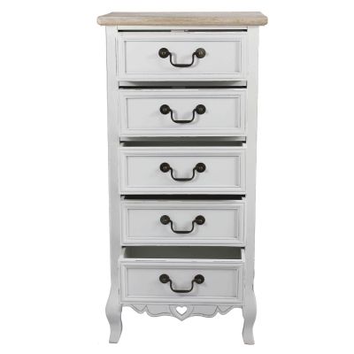 CARINE - cassettiera 5 cassetti in legno di paulownia shabby chic