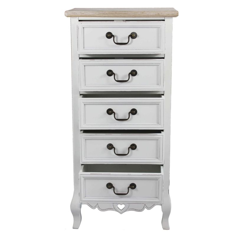 CARINE - cassettiera 5 cassetti in legno di paulownia shabby chic