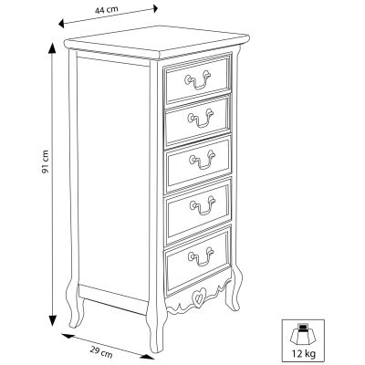 CARINE - cassettiera 5 cassetti in legno di paulownia shabby chic