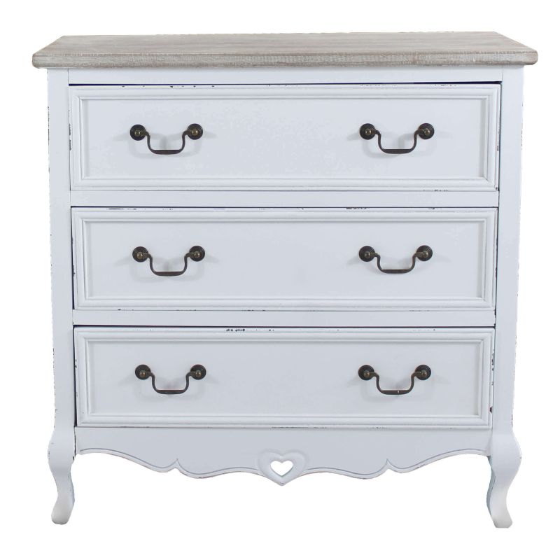 CAROLINE - cassettiera 3 cassetti in legno di paulownia shabby chic