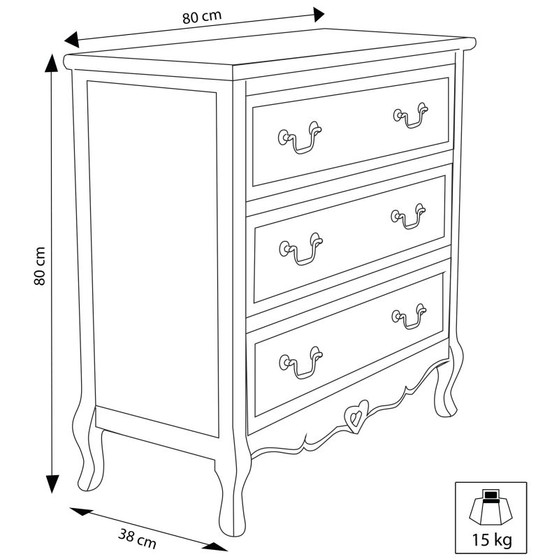 CAROLINE - cassettiera 3 cassetti in legno di paulownia shabby chic