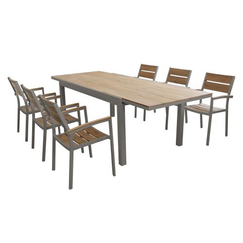 VIDUUS - set tavolo in alluminio e polywood cm 160/240 x 95 x 75 h con 6 poltrone Viduus