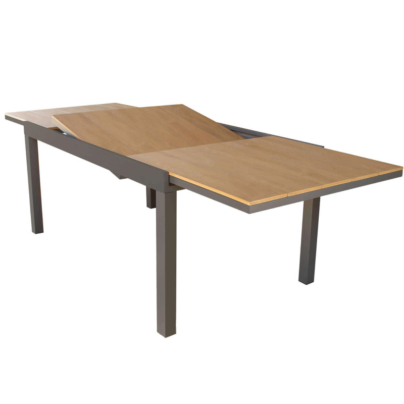 VIDUUS - set tavolo in alluminio e teak cm 160/240 x 95 x 75 h con 8 poltrone Viduus