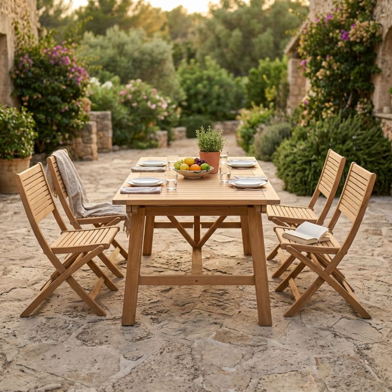 ORATOR - set tavolo in teak cm 160/240 x 90 x 77 h con 4 sedie Orator