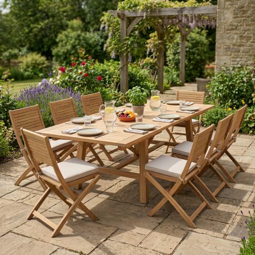 ORATOR - set tavolo in teak cm 160/240 x 90 x 77 h con 8 sedie Orator