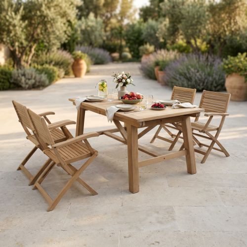 ORATOR - set tavolo in teak cm 160/240 x 90 x 77 h con 4 poltrone Orator