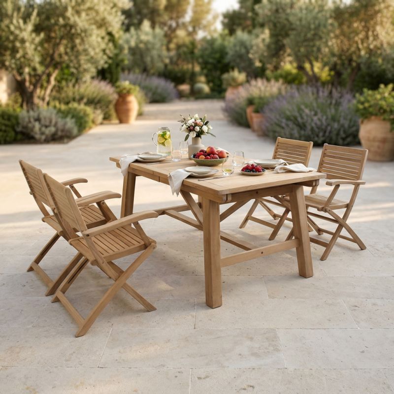 ORATOR - set tavolo in teak cm 160/240 x 90 x 77 h con 4 poltrone Orator