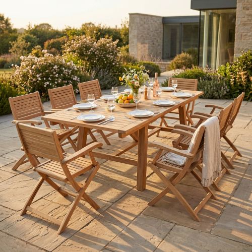 ORATOR - set tavolo in teak cm 160/240 x 90 x 77 h con 8 poltrone Orator