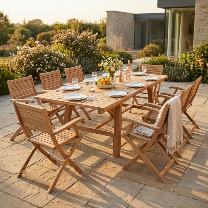 ORATOR - set tavolo in teak cm 160/240 x 90 x 77 h con 8 poltrone Orator