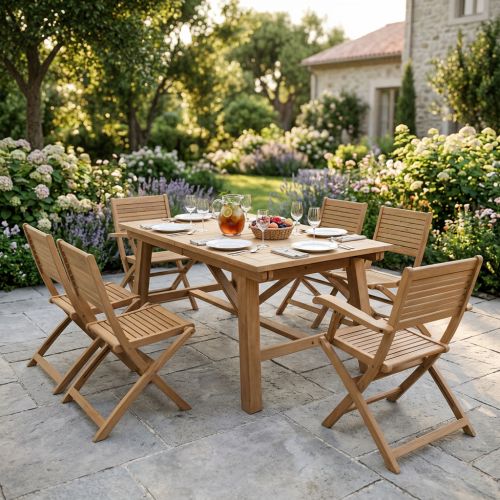 ORATOR - set tavolo in teak cm 160/240 x 90 x 77 h con 4 sedie e 2 poltrone Orator