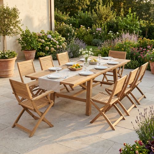 ORATOR - set tavolo in teak cm 160/240 x 90 x 77 h con 6 sedie e 2 poltrone Orator