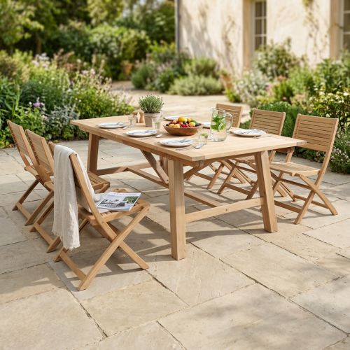 ORATOR - set tavolo in teak cm.220/300 x 100 x 77 h con 6 sedie Orator